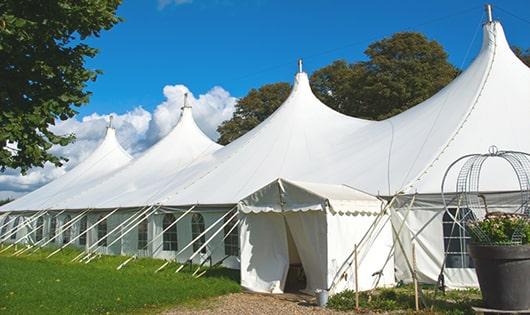 high-quality portable restrooms stationed at a wedding, meeting the needs of guests throughout the outdoor reception in Combined Locks WI